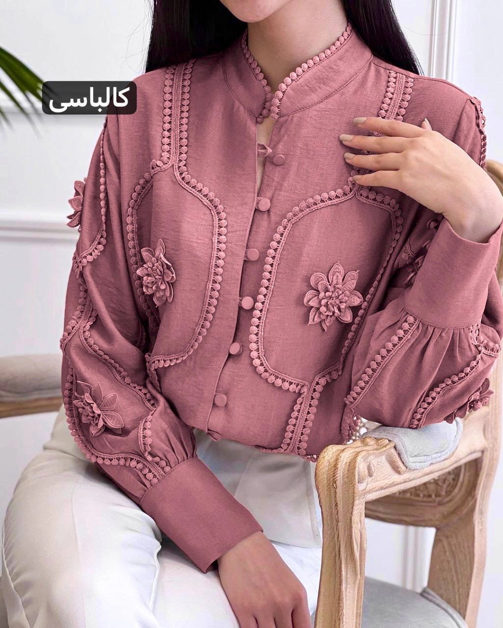 شومیز مزون دوز کرپ کریستال سالیز - زرشکی