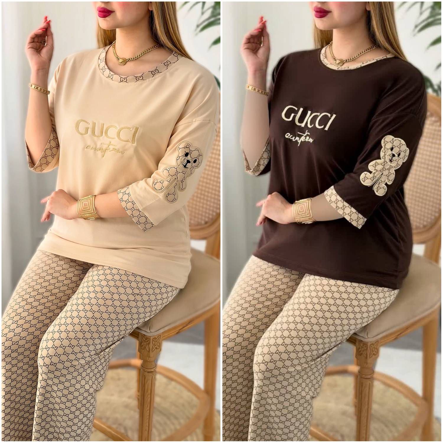 ست زنانه بولیز و شلوار پنبه گلکسی مدل لویی